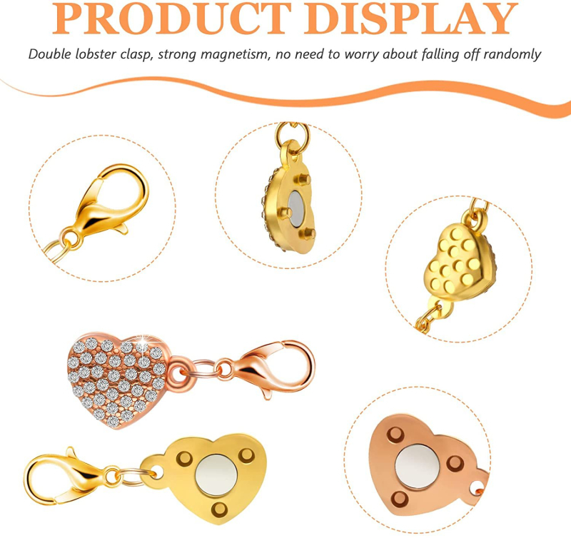 Set încuietori magnetice pentru bijuterii – închizătoare circulară în formă de inimă cu zirconiu, material cupru/aliaj, placare electroplacată, model cilindric, origine Guangzhou