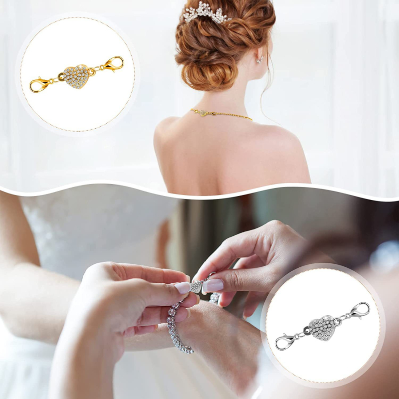 Set încuietori magnetice pentru bijuterii – închizătoare circulară în formă de inimă cu zirconiu, material cupru/aliaj, placare electroplacată, model cilindric, origine Guangzhou