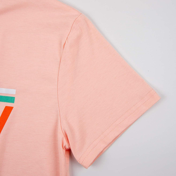 Just Peachy βαμβακερό γυναικείο μπλουζάκι με κοντά μανίκια, στρογγυλό λαιμό, φαρδιά γραμμή και εκτύπωση