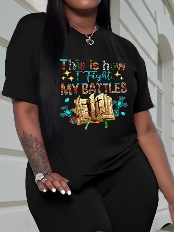 Ženska T majica s 3D printom slova, kratki rukavi, okrugli izrez, slobodan kroj, poliester