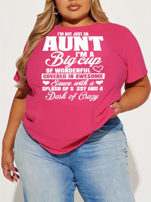 Ženska T majica s 3D printom slova, kratki rukavi, okrugli izrez, slobodan kroj, poliester