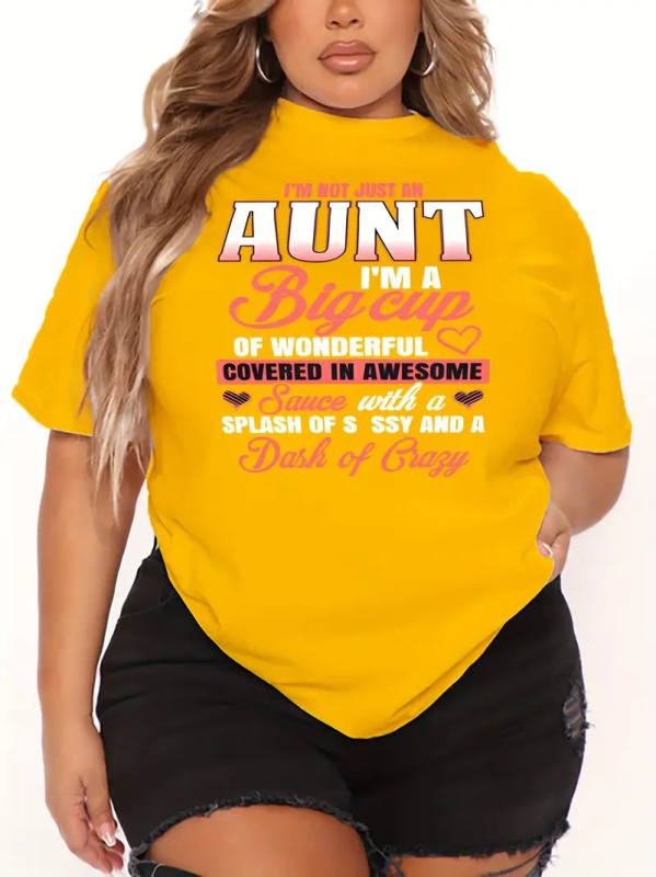 Ženska T majica s 3D printom slova, kratki rukavi, okrugli izrez, slobodan kroj, poliester