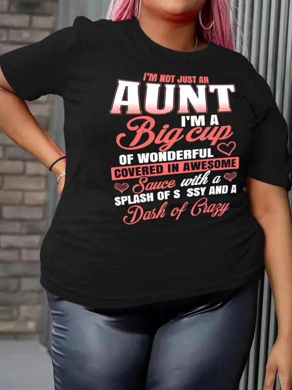 Ženska T majica s 3D printom slova, kratki rukavi, okrugli izrez, slobodan kroj, poliester