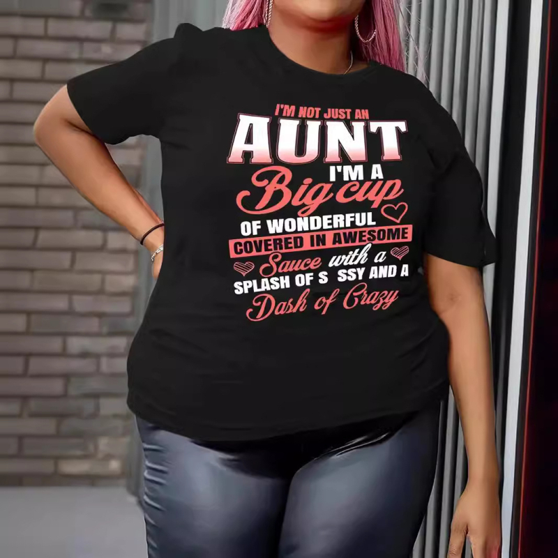 Ženska T majica s 3D printom slova, kratki rukavi, okrugli izrez, slobodan kroj, poliester