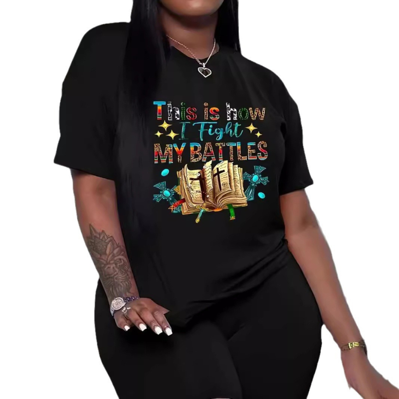 Ženska T majica s 3D printom slova, kratki rukavi, okrugli izrez, slobodan kroj, poliester