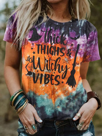 Χαλαρή κοντομάνικη μπλούζα T-shirt με στρογυλό λαιμό, γεωμετρικό σχέδιο, ύφασμα Milk Silk-Polyester