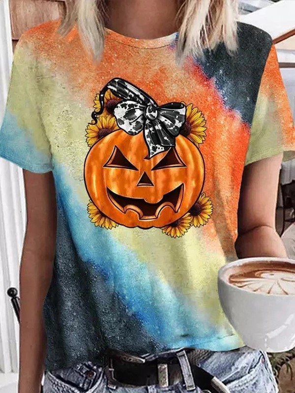 Ležerna kratkih rukava majica s okruglim izrezom, geometrijski otisak, materijal Milk Silk-Polyester