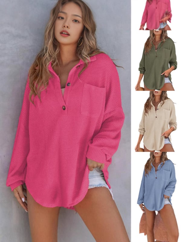 Waffle kötött pulóver regenerált cellulóz rostból, lazán szabott fazon, hosszú ujjú, galléros nyak, ősz 2024