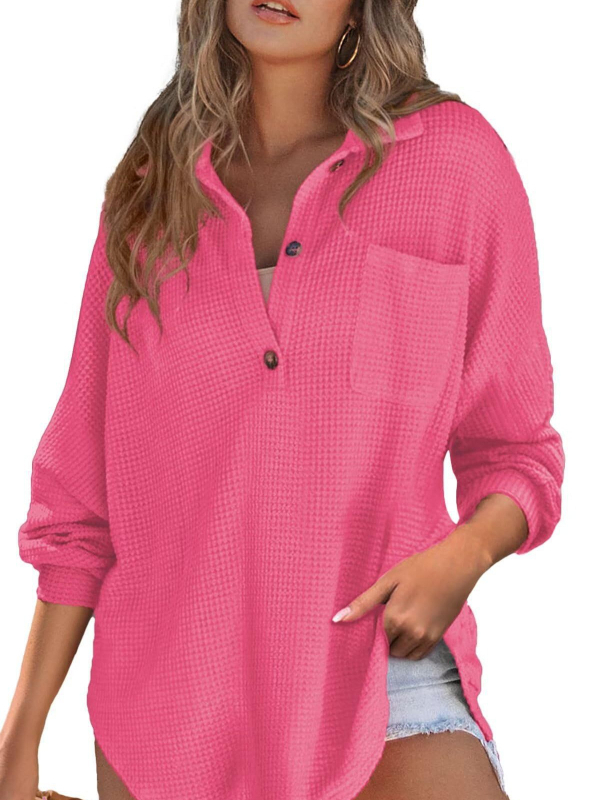 Waffle kötött pulóver regenerált cellulóz rostból, lazán szabott fazon, hosszú ujjú, galléros nyak, ősz 2024