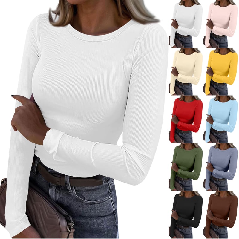 Tricou damă cu mâneci lungi din chenille, guler rotund, croi slim, amestec viscoză-spandex, detaliu colaj