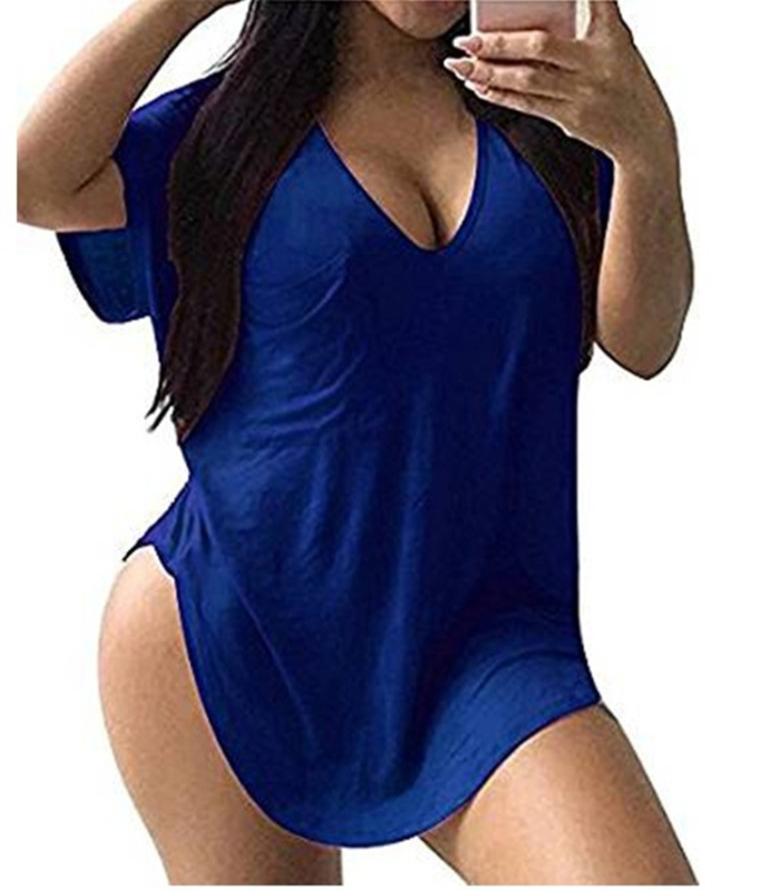 Tricou damă din amestec bumbac-poliester, decolteu în V, mânecă bat, croială lejeră, model uni