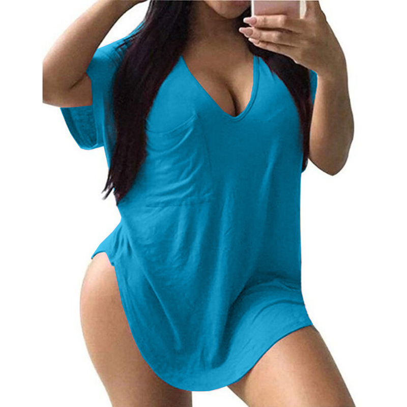 Tricou damă din amestec bumbac-poliester, decolteu în V, mânecă bat, croială lejeră, model uni