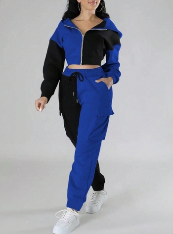 Γυναικείος πλεκτός δύο τεμαχίων σετ: κοντό μπουφάν με κουκούλα και παντελόνια, πολυεστέρας με σπάντεξ, μακριές μανίκια, χωρίς γιακά, φθινόπωρο 2024, αστικό στυλ