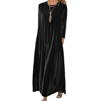 Рокля с А-линия силует, кръгло деколте, дълги ръкави, дълга рокля, полиестер