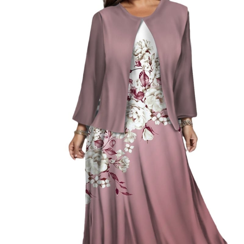 Női kétdarabos ruhaszett, poliészter, hosszú szoknya, kerek nyakú, 3/4-es ujjú, 2024 tavasz