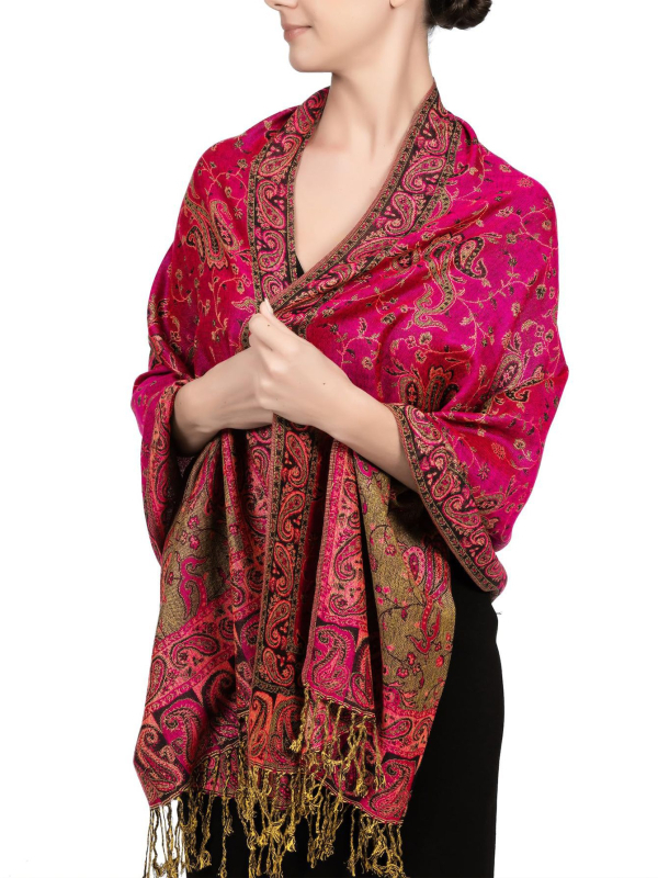 VISROVER Șal din viscose cu ciucuri – țesătură simplă, căldură pentru toate sezoanele, protecție solară, stil etnic-retro, jacquard