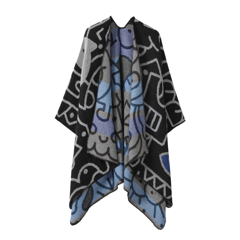 Șal din cașmir sintetic, tricotat dublu față, model cu flori, cald, unisex, potrivit pentru iarnă, primăvară și toamnă