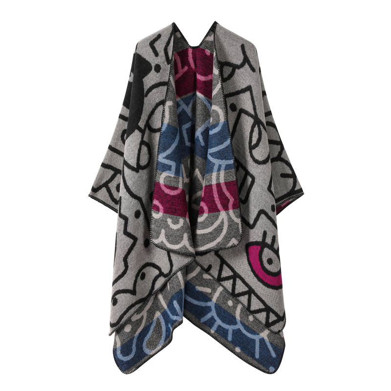 Șal din cașmir sintetic, tricotat dublu față, model cu flori, cald, unisex, potrivit pentru iarnă, primăvară și toamnă