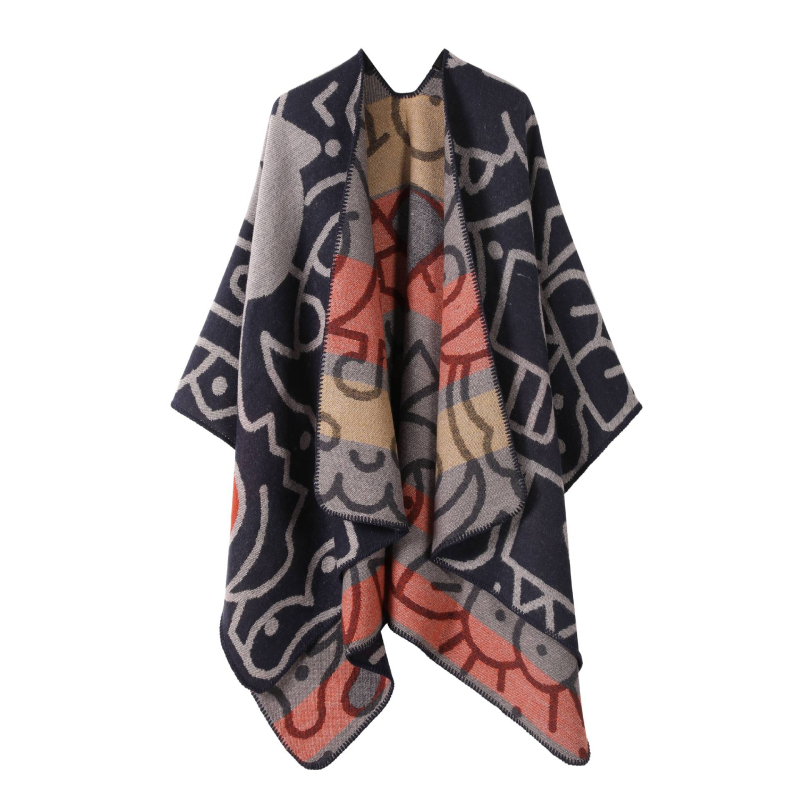 Șal din cașmir sintetic, tricotat dublu față, model cu flori, cald, unisex, potrivit pentru iarnă, primăvară și toamnă