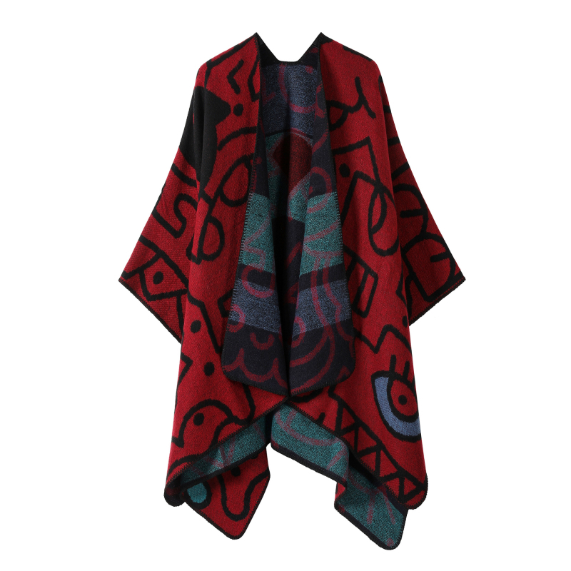 Șal din cașmir sintetic, tricotat dublu față, model cu flori, cald, unisex, potrivit pentru iarnă, primăvară și toamnă