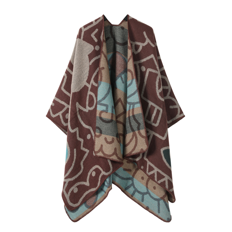 Șal din cașmir sintetic, tricotat dublu față, model cu flori, cald, unisex, potrivit pentru iarnă, primăvară și toamnă