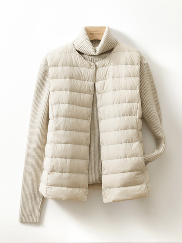 Жилетка с пух за жени, тънък нейлонов плат, пух от патица, без яка, къса дължина