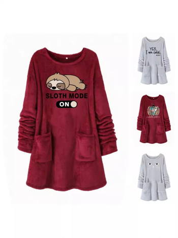 Hanorac din pluș cu imprimat cu desene animate, guler rotund, amestec poliester 30-50%, toamnă 2024