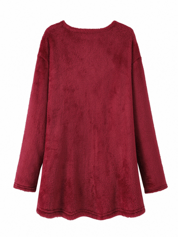 Hanorac din pluș cu imprimat cu desene animate, guler rotund, amestec poliester 30-50%, toamnă 2024