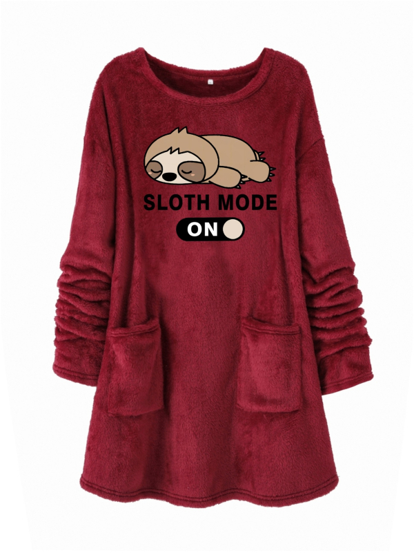 Hanorac din pluș cu imprimat cu desene animate, guler rotund, amestec poliester 30-50%, toamnă 2024