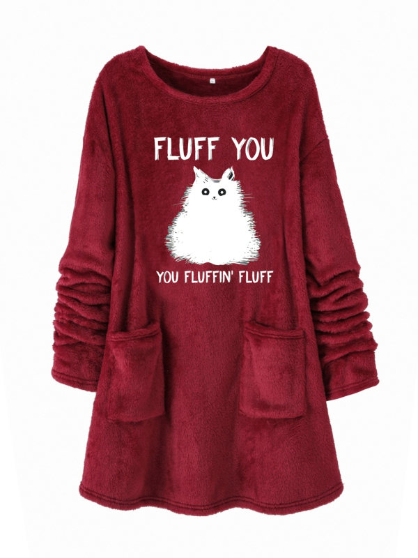 Hanorac din pluș cu imprimat cu desene animate, guler rotund, amestec poliester 30-50%, toamnă 2024