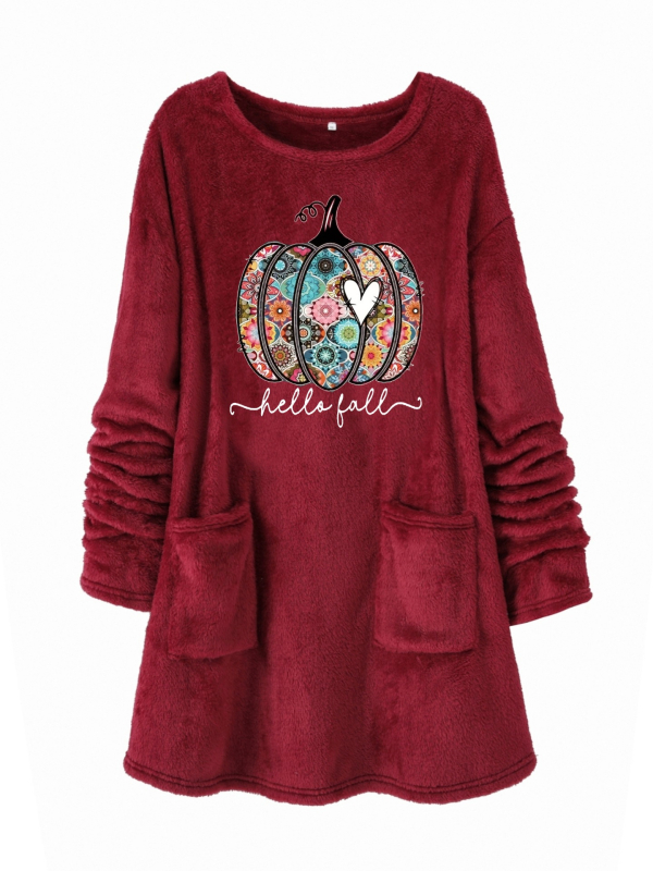 Hanorac din pluș cu imprimat cu desene animate, guler rotund, amestec poliester 30-50%, toamnă 2024