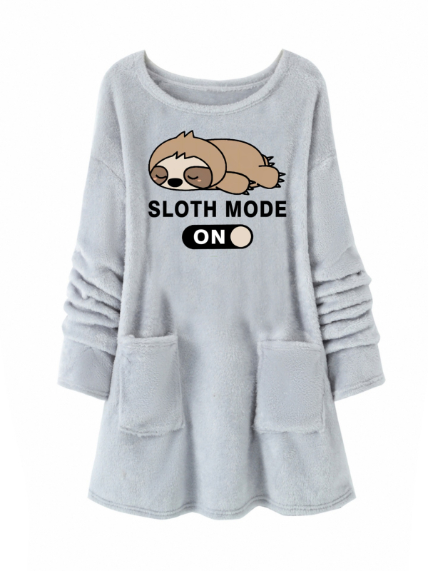 Hanorac din pluș cu imprimat cu desene animate, guler rotund, amestec poliester 30-50%, toamnă 2024