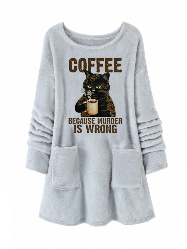 Hanorac din pluș cu imprimat cu desene animate, guler rotund, amestec poliester 30-50%, toamnă 2024