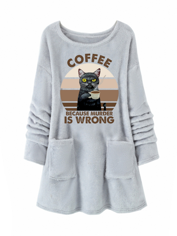 Hanorac din pluș cu imprimat cu desene animate, guler rotund, amestec poliester 30-50%, toamnă 2024