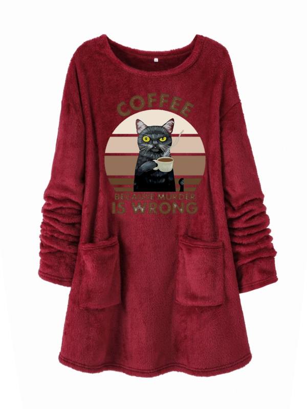 Hanorac din pluș cu imprimat cu desene animate, guler rotund, amestec poliester 30-50%, toamnă 2024