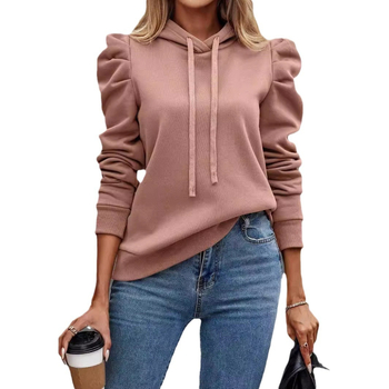 Hanorac cu glugă pentru femei, uni, mâneci bufante, amestec poliester-spandex