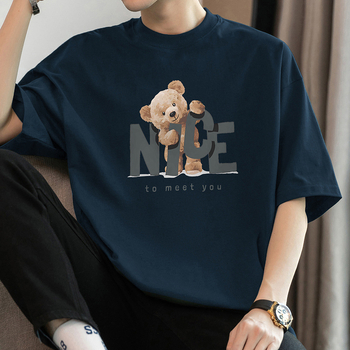 260g tiszta pamut rövid ujjú kereknyakú T-póló, laza szabás, betűs nyomás, gyűrődésmentes