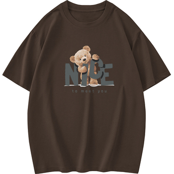 Μπλούζα T-shirt από 260g βαμβάκι, κοντό μανίκι, λαιμό crewneck, χαλαρή γραμμή, εκτύπωση με γράμματα, αντιτσαλάκωμα