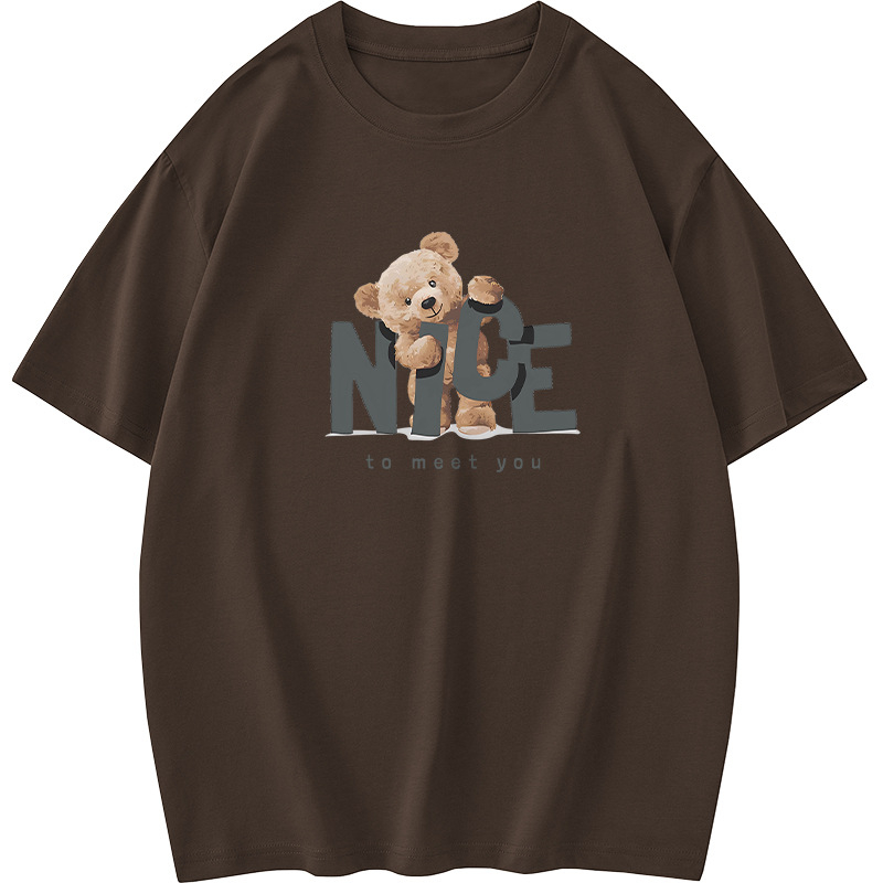 260g tiszta pamut rövid ujjú kereknyakú T-póló, laza szabás, betűs nyomás, gyűrődésmentes