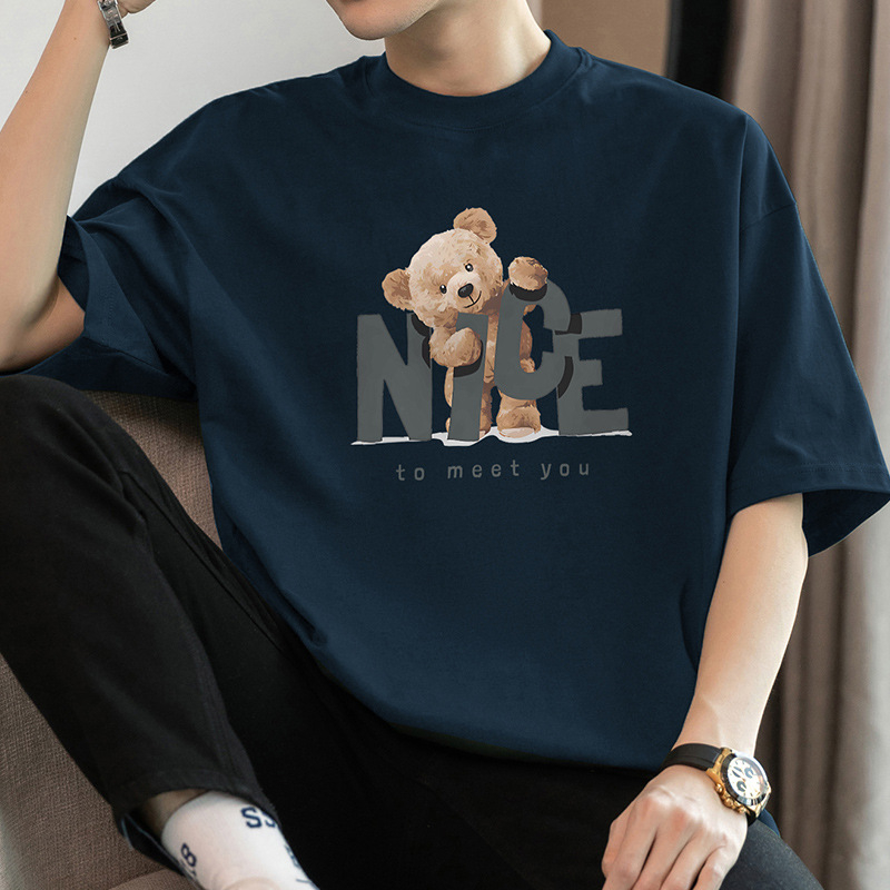 260g tiszta pamut rövid ujjú kereknyakú T-póló, laza szabás, betűs nyomás, gyűrődésmentes