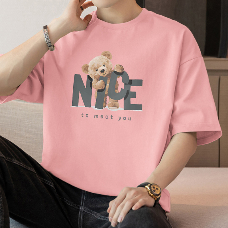 260g tiszta pamut rövid ujjú kereknyakú T-póló, laza szabás, betűs nyomás, gyűrődésmentes