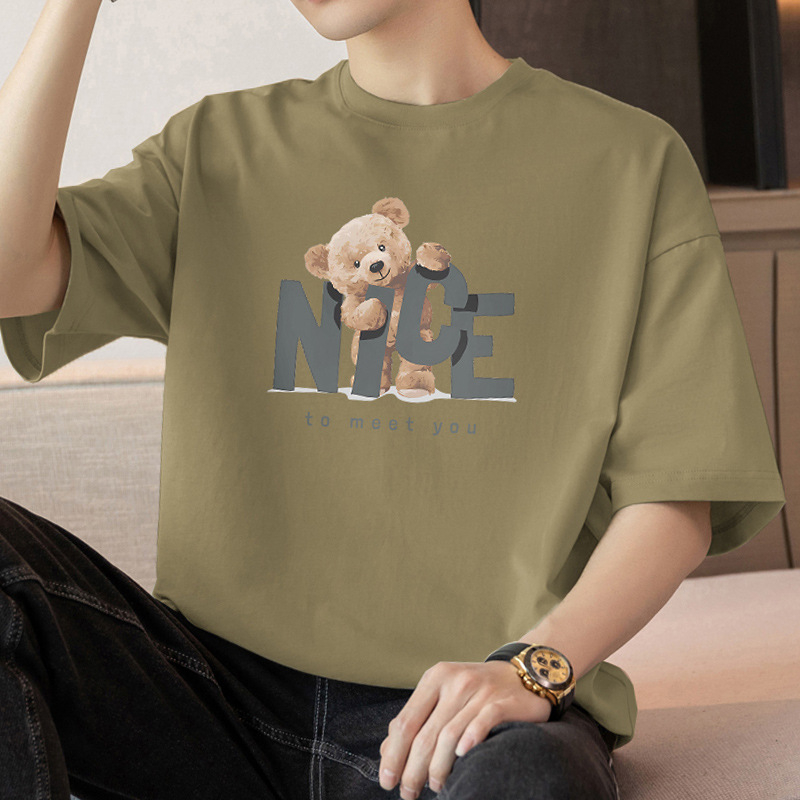 260g tiszta pamut rövid ujjú kereknyakú T-póló, laza szabás, betűs nyomás, gyűrődésmentes