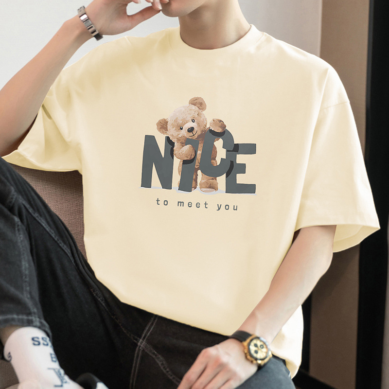 260g tiszta pamut rövid ujjú kereknyakú T-póló, laza szabás, betűs nyomás, gyűrődésmentes