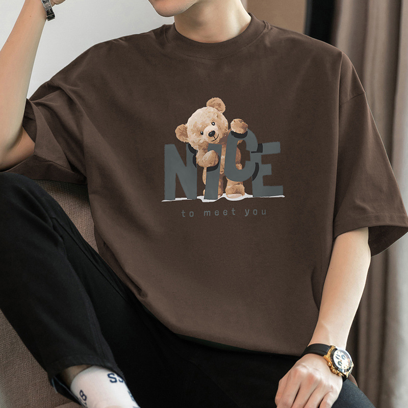 260g tiszta pamut rövid ujjú kereknyakú T-póló, laza szabás, betűs nyomás, gyűrődésmentes