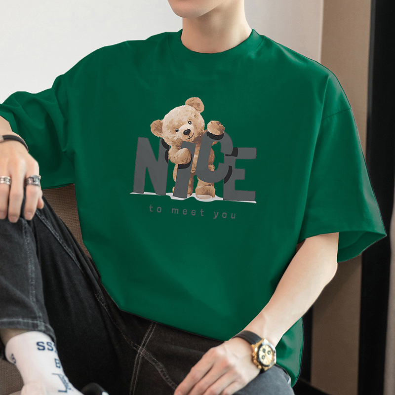 260g tiszta pamut rövid ujjú kereknyakú T-póló, laza szabás, betűs nyomás, gyűrődésmentes