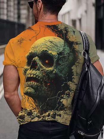 Μπλουζάκι με 3D εκτύπωση καρτούν, πολυεστερικό ύφασμα, στρογγυλό λαιμό, κοντά μανίκια, χαλαρή εφαρμογή