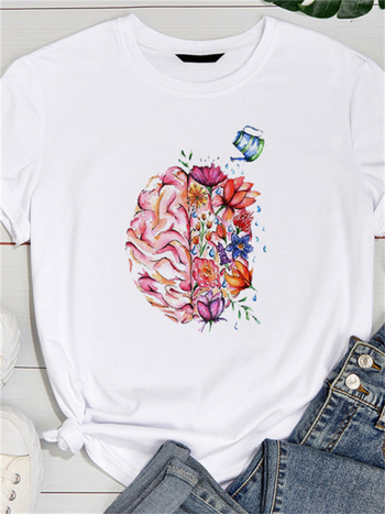 Футболка, памук-полиестер смес, кръгло деколте, къс ръкав, печатен стил