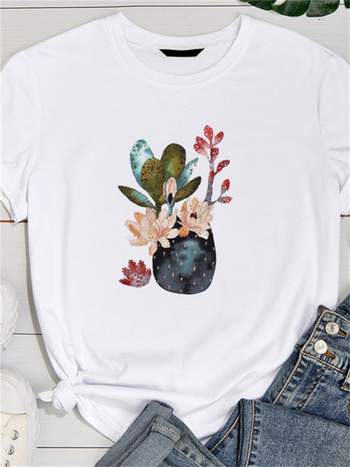 Футболка, памук-полиестер смес, кръгло деколте, къс ръкав, печатен стил