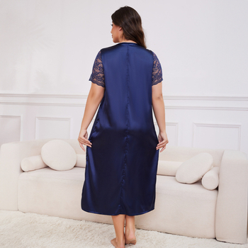 Γυναικείο μακρύ νυχτικό από συνθετικό μετάξι, V-λαιμό, μανίκια με τρία σημεία, υπερλεπτό πολυεστερικό ύφασμα