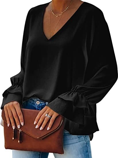 Cămașă cu decolteu în V, mâneci lungi, țesătură elastan (90–95%), primăvara 2023